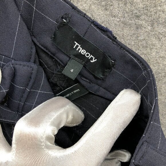 Theory Treeca 5 Pocket Dover Tech Pants Womens 4 Navy Blue Grid Plaid Ankle - Picture 9 of 10